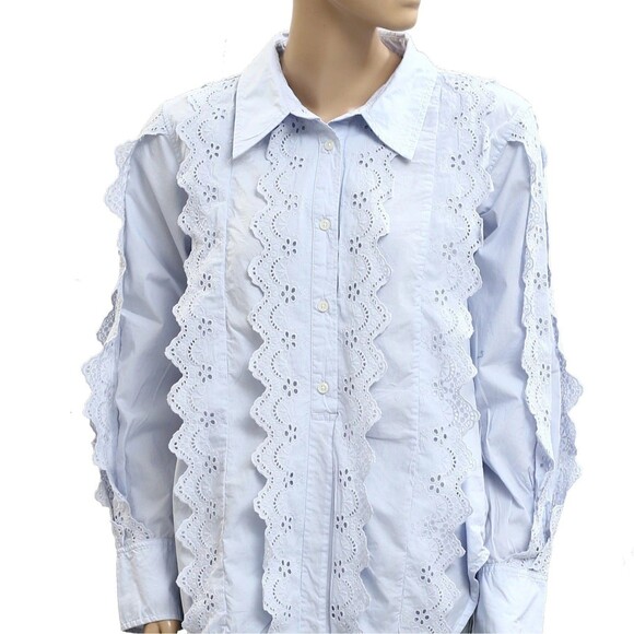 Citizens of Humanity Shay Popover Shirt Tunic Top Eyelet Embroidered L 283861 - Picture 7 of 9